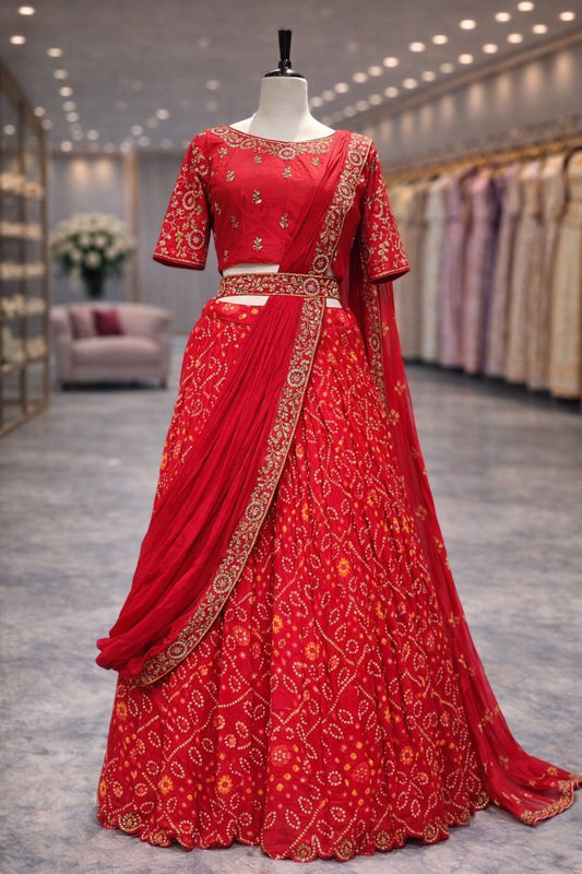 Stunning Royal Red Chunri Drape Lehenga A Perfect Blend of Tradition & Modern Grace