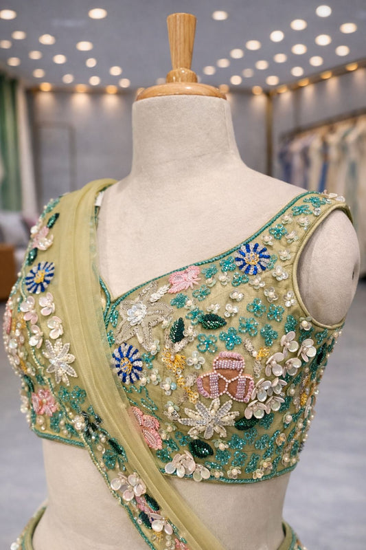 Garden Glow Light Green Lehenga with Colorful Resham & Sequin Detailing