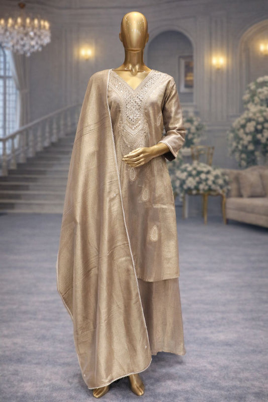 Lavender Tissue Sharara with Royal Zardozi, Mirror & Beaded Hand Embroidery