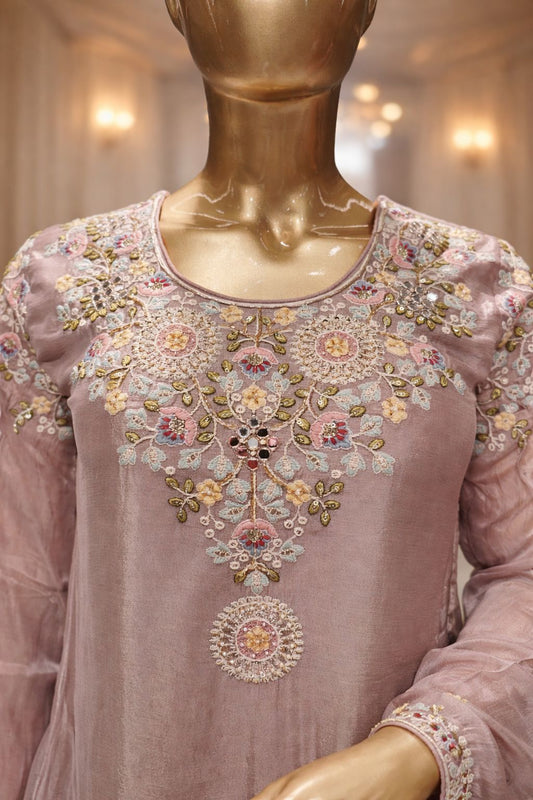 Blush Elegance Light Onion Pink Sharara Set with Handcrafted Rashem & Kardana Detailing