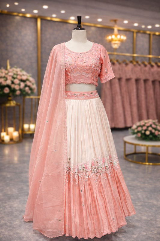 Blush Elegance Dual-Tone Silk Indo Western Set with Intricate Bead & Sequin Detailing