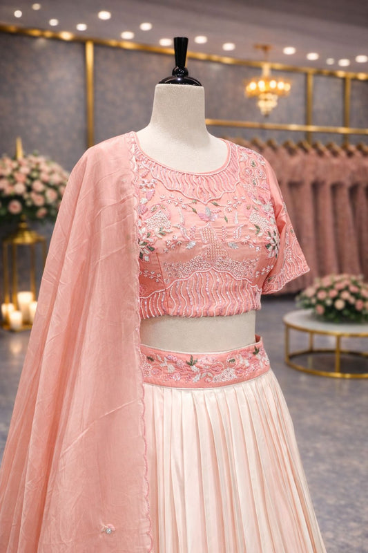 Blush Elegance Dual-Tone Silk Indo Western Set with Intricate Bead & Sequin Detailing