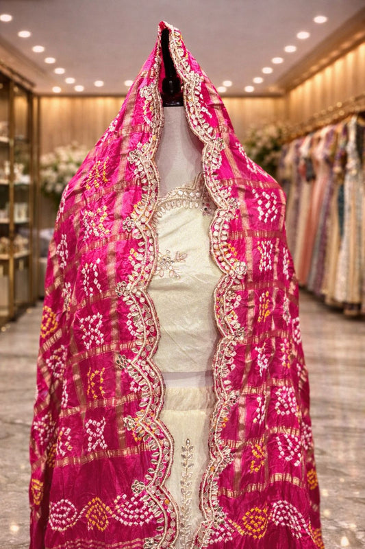 Royal Rose Pink Tissue Lehenga with Handcrafted Kardana Beads & Gotta Patti Work