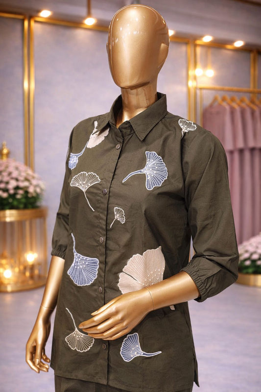 Olive Green Coat Set with Resham Applique & Beads Work