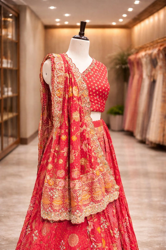 Royal Red Bridal Lehenga with Elegant Gotta Patti, Zardozi & Pearl Work