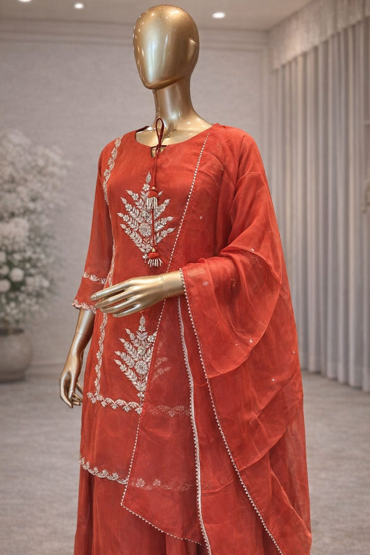 Rust Royalty Indo Western Kurti & Skirt Set with Gotta Patti and Zardoji Elegance