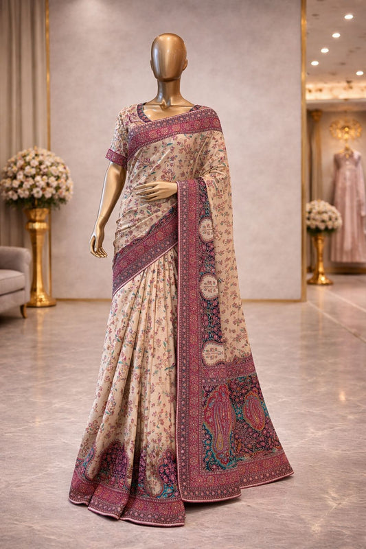 Elegant Multicolor Gajji Satin Saree with Ari & Sequence Work Designer Party Wear Saree for Women