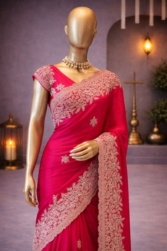 Royal Rani Gajji Silk Saree with Intricate Zardozi Handwork Elegant & Timeless Design