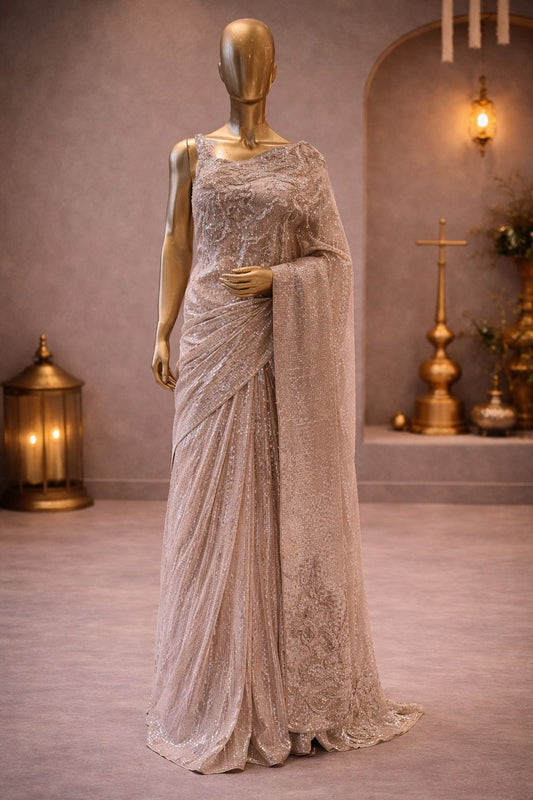 Glow in Gold Tissue Saree with Subtle Sequence Shine for a Perfect Fancy Look