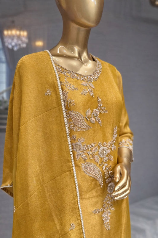 Mustard Yellow Embroidered Kurti Sharara Set with Dupatta