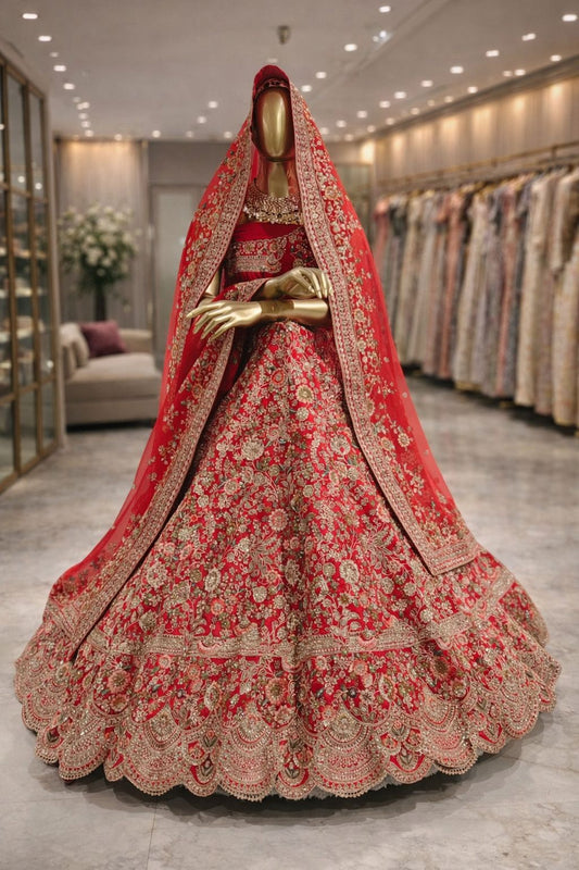Royal Red Silk Bridal Lehenga with Resham & Zardozi Handwork