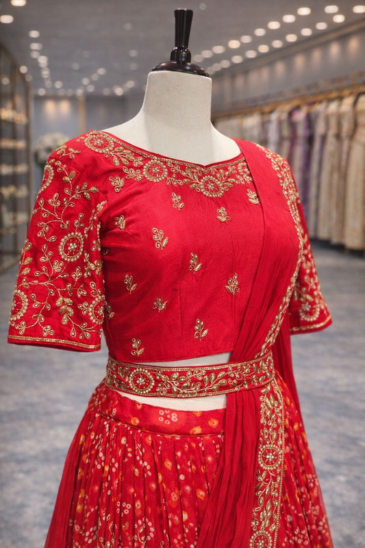Stunning Royal Red Chunri Drape Lehenga  A Perfect Blend of Tradition & Modern Grace