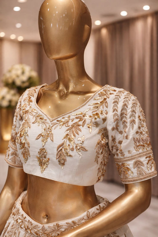 Elegant Pure White Raw Silk Lehenga with Sequin & Kasab Dori Embroidery