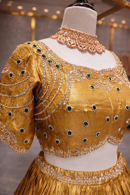 Sunlit Yellow Jacquard Lehenga with Emerald Gota Patti Elegance