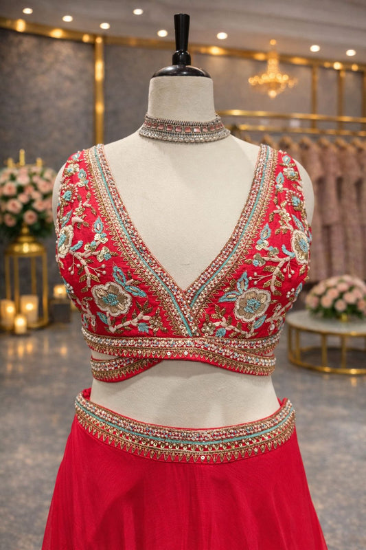 Bright Hot Pink Banarasi Lehenga with Elegant Pearl & Resham Hand Embroidery