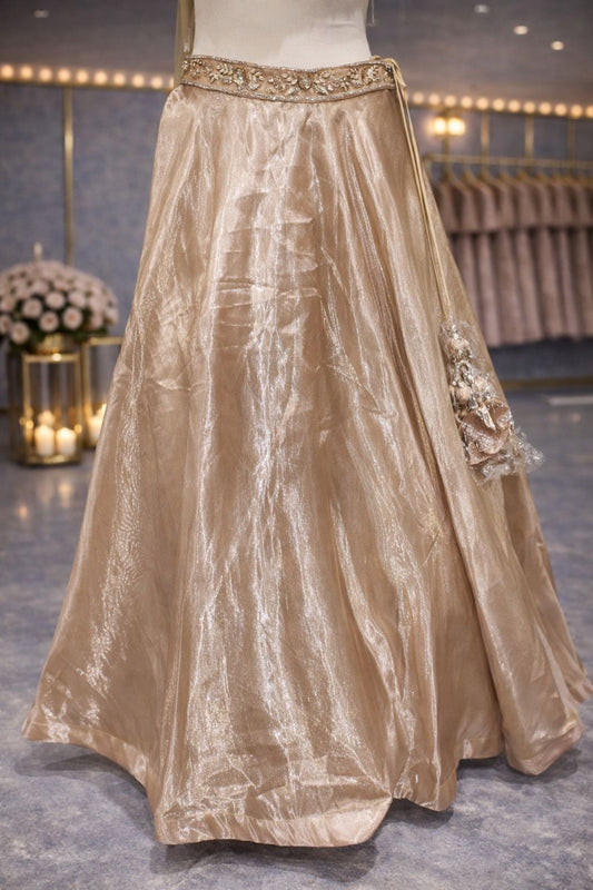 Elegant Golden Tissue Lehenga with Hand Kardana & Sequin Detailing