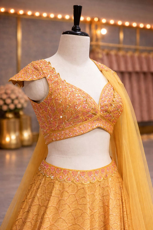 Radiant Yellow & Pink Lehenga with All-Over Sequin Shine