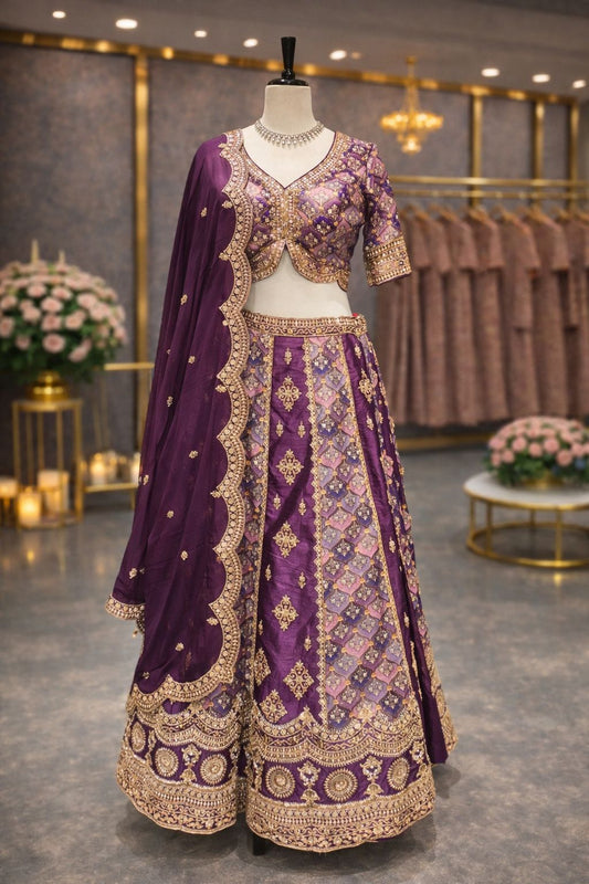 Royal Dark Purple Lehenga with Kasab Zari, Kardana & Sequin Detailing