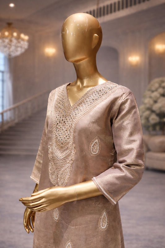 Lavender Tissue Sharara with Royal Zardozi, Mirror & Beaded Hand Embroidery