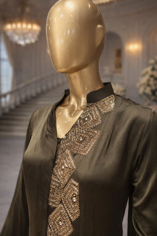 Emerald Grace Sharara Set with Pipe & Bead Hand Embellishment