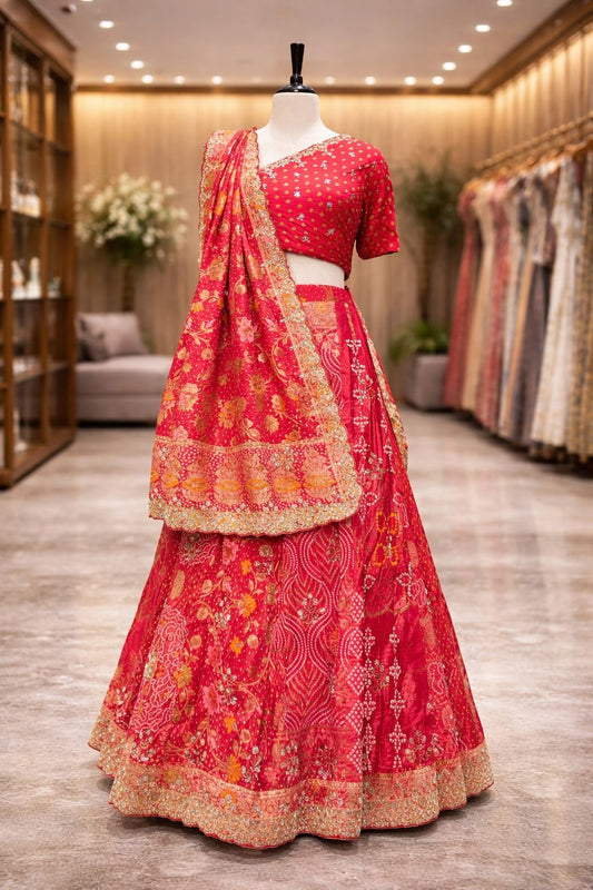 Royal Red Bridal Lehenga with Elegant Gotta Patti, Zardozi & Pearl Work