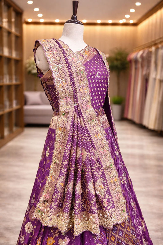 Regal Purple Bridal Lehenga with Intricate Handcrafted Zardozi & Gotta Patti Work