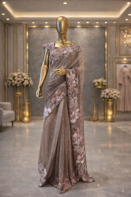 Dreamy Ombre Net Saree with Sequence & Beads Work Elegant Party Wear Saree for Women