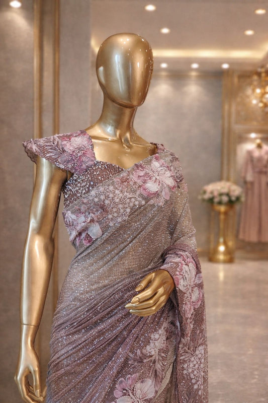 Dreamy Ombre Net Saree with Sequence & Beads Work Elegant Party Wear Saree for Women