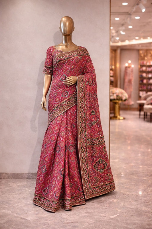 Vibrant Multicolor Gajji Satin Saree with Ari & Sequence Work Statement Party Wear Saree for Women