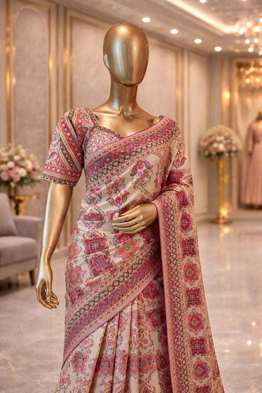 Charming Multicolor Gajji Satin Saree with Intricate Ari & Sequence Detailing Perfect Party Wear Saree for Women