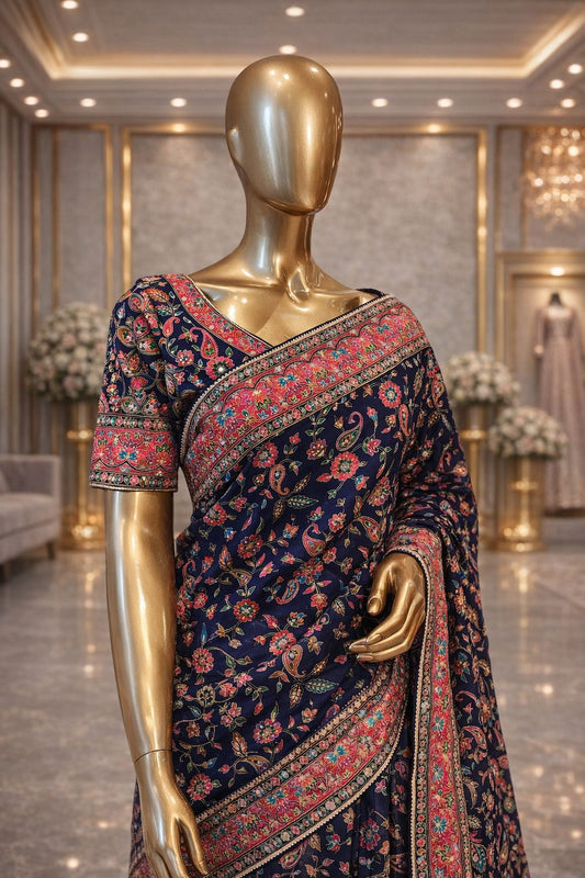 Graceful Multicolor Gajji Satin Saree with Ari & Sequence Work Designer Party Wear Saree for Women