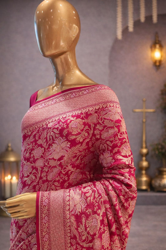 Rani Georgette Banarasi Saree with Hand Weaving Elegant Sarees for Women
